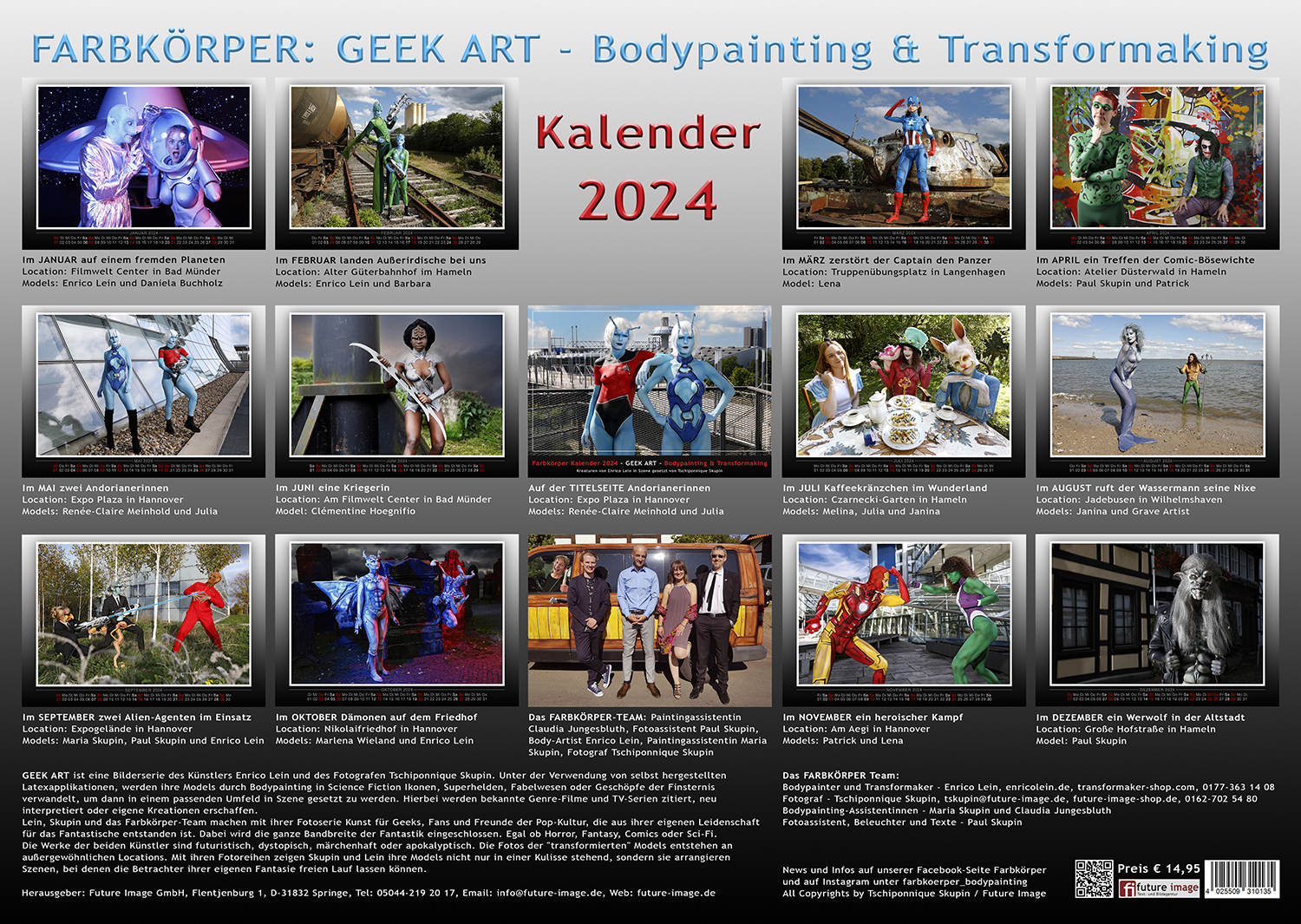 Kalender 2024: Farbkörper - Geek Art - Bodypainting  & Transformaking