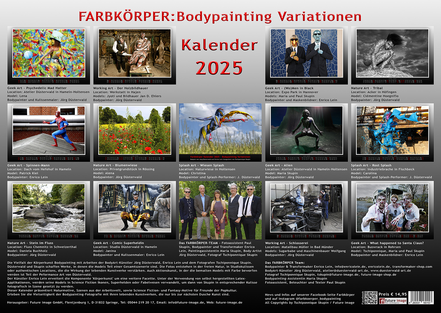 Kalender 2025: Farbkörper - Bodypainting Variationen